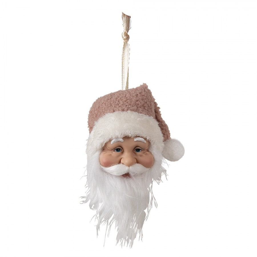 Clayre & Eef Dekohänger „Weihnachtsmann-Kopf XXL“ in Weiß-Rosa, 10x9x28 cm (65266)