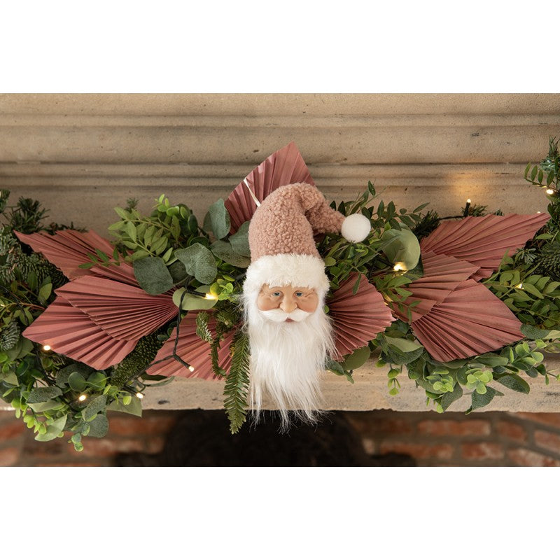 Clayre & Eef Dekohänger „Weihnachtsmann-Kopf XXL“ in Weiß-Rosa, 10x9x28 cm (65266)