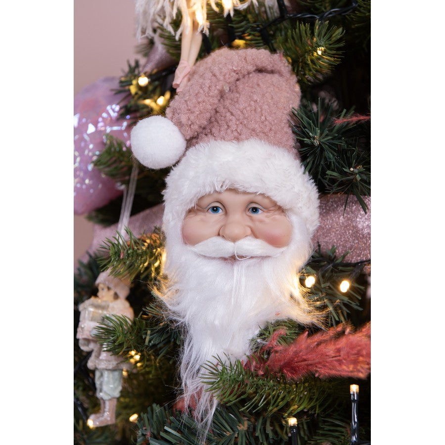 Clayre & Eef Dekohänger „Weihnachtsmann-Kopf XXL“ in Weiß-Rosa, 10x9x28 cm (65266)