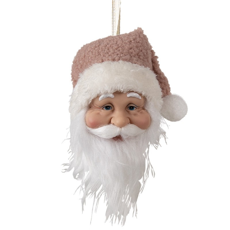 Clayre & Eef Dekohänger „Weihnachtsmann-Kopf XXL“ in Weiß-Rosa, 10x9x28 cm (65266)
