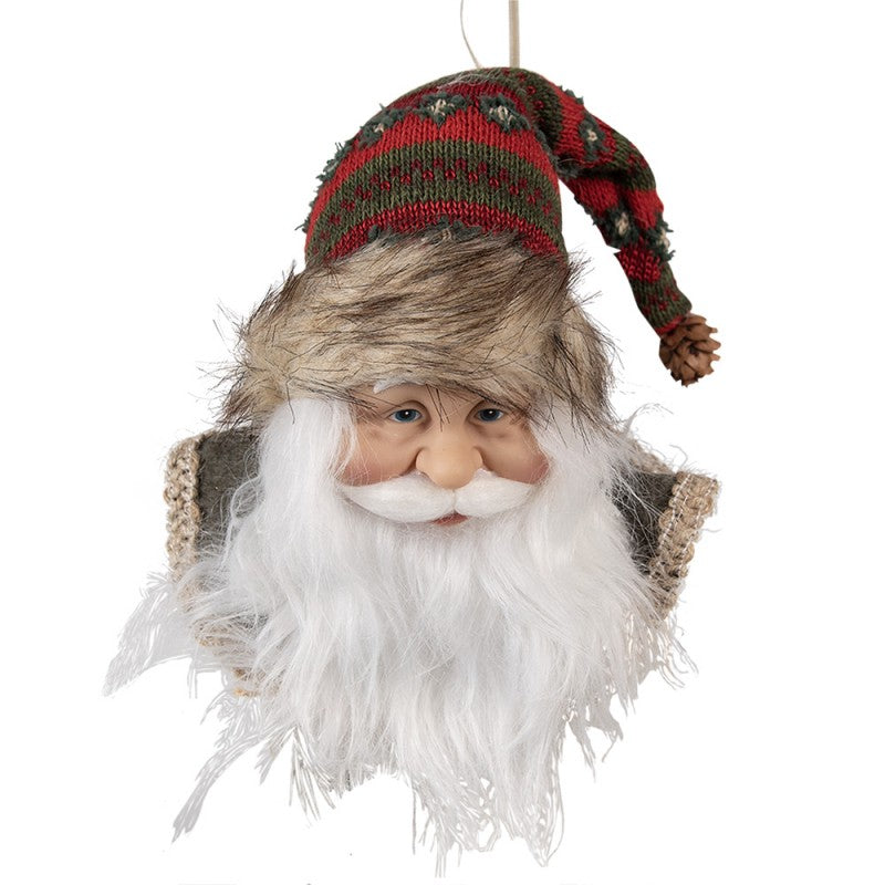 Clayre & Eef Dekohänger „Weihnachtsmann-Kopf XXL“ in Rot-Weiß, 10x9x28 cm (65267)