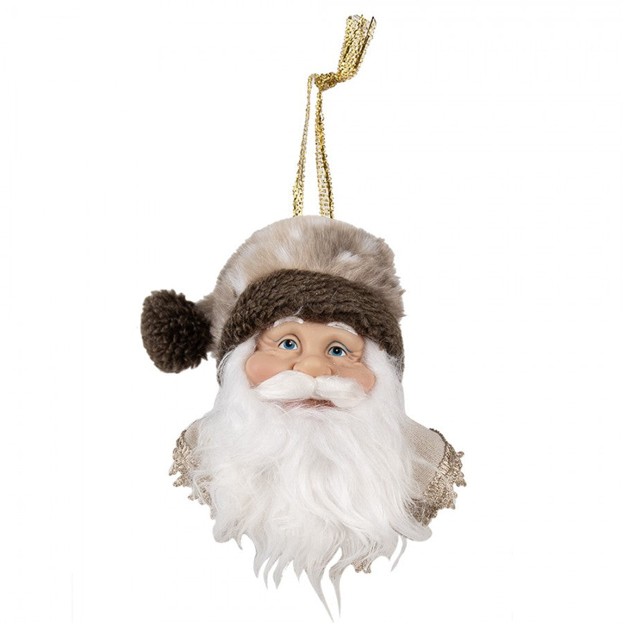 Clayre & Eef Dekohänger „Weihnachtsmann-Kopf XXL“ in Braun-Weiß, 10x9x28 cm (65270)