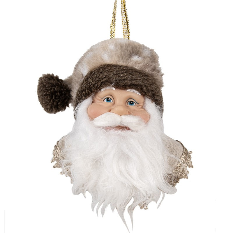 Clayre & Eef Dekohänger „Weihnachtsmann-Kopf XXL“ in Braun-Weiß, 10x9x28 cm (65270)