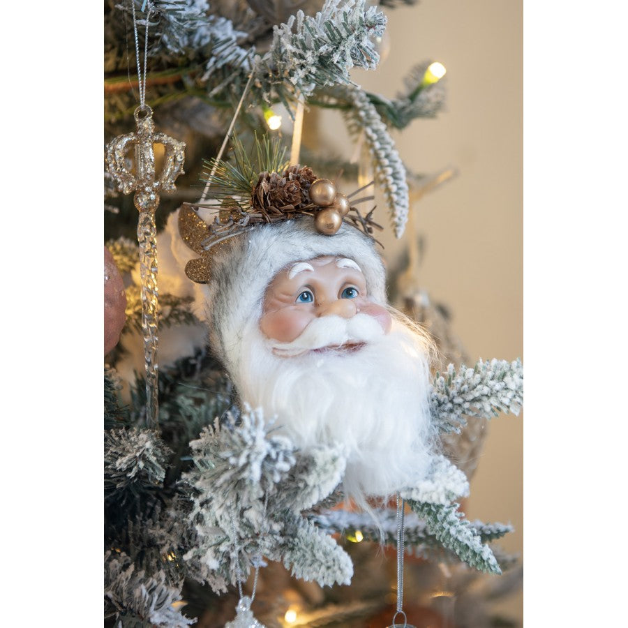 Clayre & Eef Dekohänger „Weihnachtsmann-Kopf XXL“ in Weiß, 10x9x28 cm (65272)