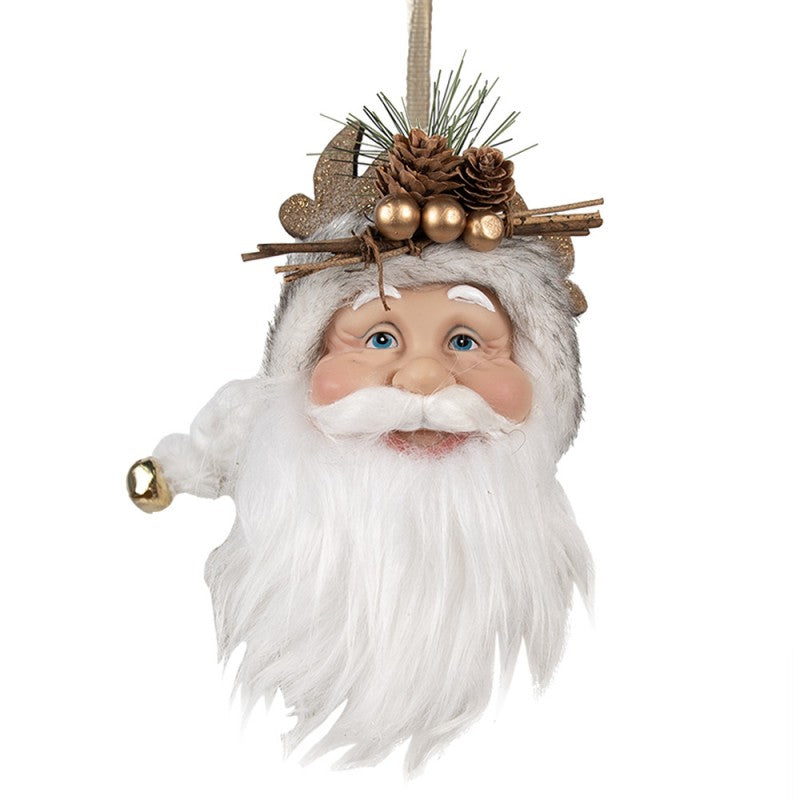 Clayre & Eef Dekohänger „Weihnachtsmann-Kopf XXL“ in Weiß, 10x9x28 cm (65272)