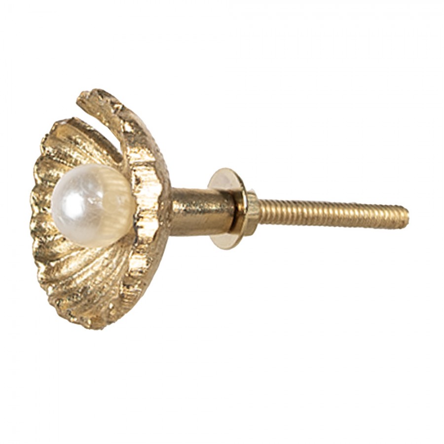 Metall-Möbelknauf Muschel mit Perle Goldfarbig Ø 3x6 cm von Clayre & Eef (65276)