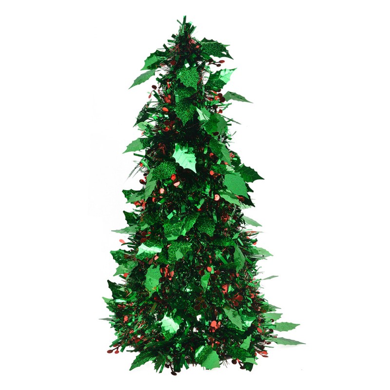 Deko-Weihnachtsbaum Stechpalme & Beeren Tinsel Grün-Rot Ø 21x50 cm von Clayre & Eef (65509)