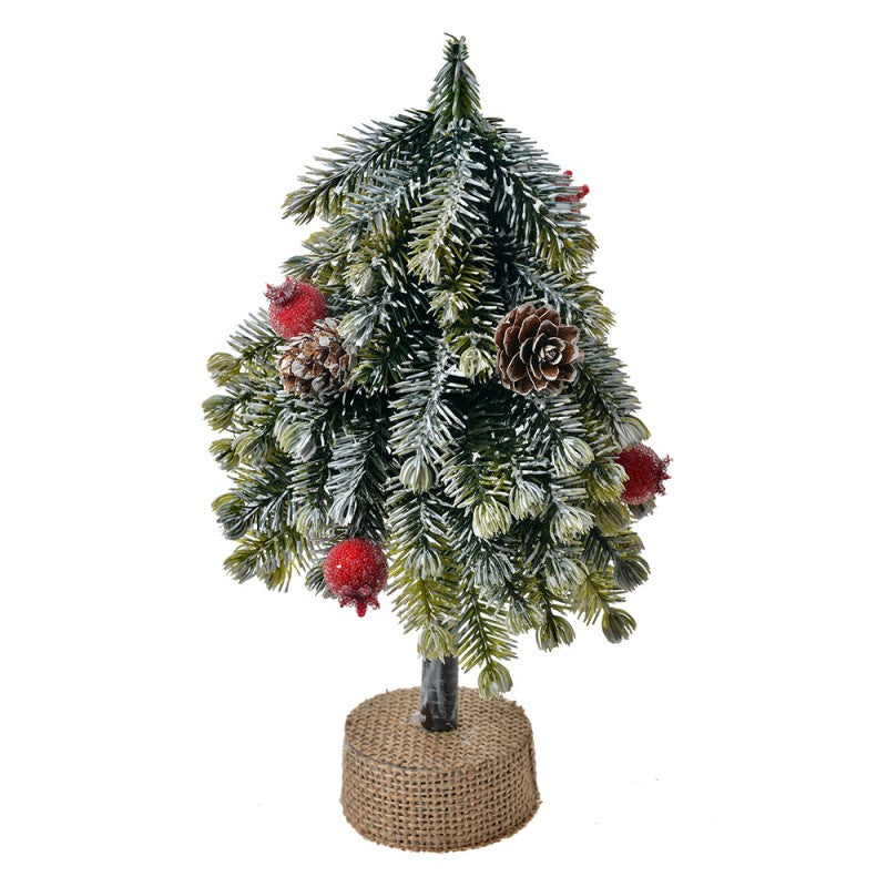 Deko-Weihnachtsbaum im Jutesack mit Zapfen & Beeren Grün Verschneit 12x12x24 cm von Clayre & Eef (65572)