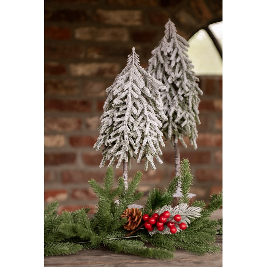 Deko-Weihnachtsbaum mit echtem Holzstamm verschneit Grün 17x14x44 cm von Clayre & Eef (65579)