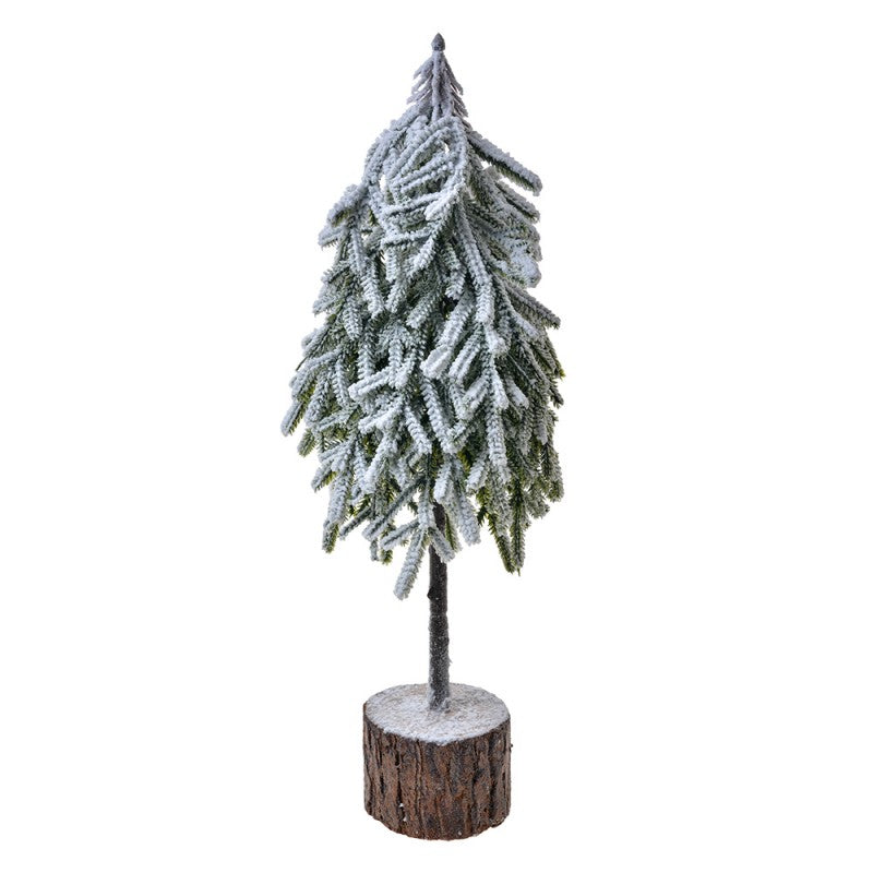 Deko-Weihnachtsbaum mit echtem Holzstamm verschneit Grün 17x14x44 cm von Clayre & Eef (65579)