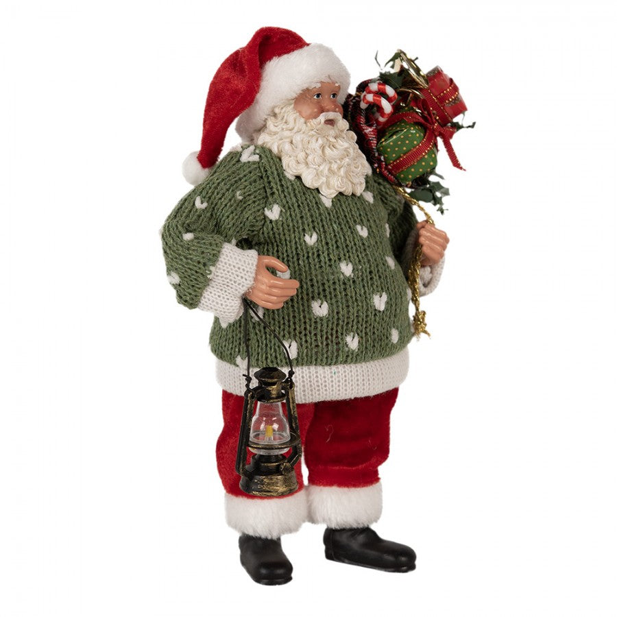 Clayre & Eef Textil-Weihnachtsmann „Mit Geschenken und Laterne“, 17x11x27 cm (65592)