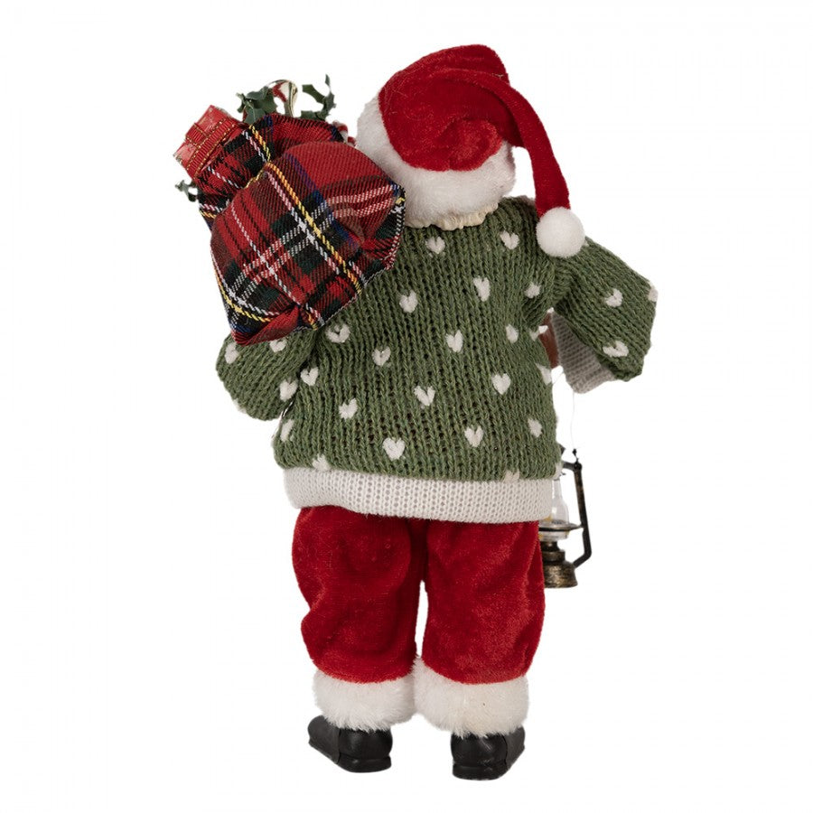 Clayre & Eef Textil-Weihnachtsmann „Mit Geschenken und Laterne“, 17x11x27 cm (65592)