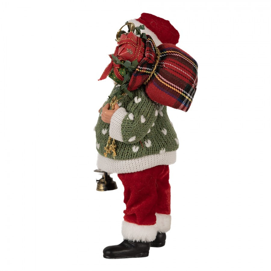Clayre & Eef Textil-Weihnachtsmann „Mit Geschenken und Laterne“, 17x11x27 cm (65592)