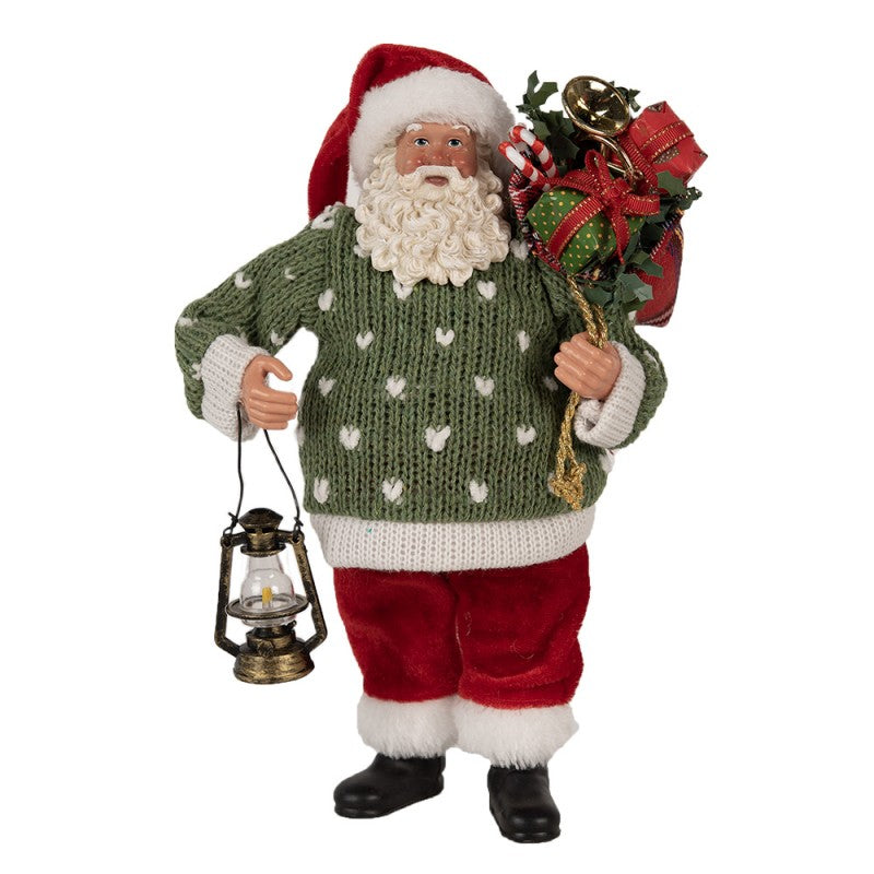 Clayre & Eef Textil-Weihnachtsmann „Mit Geschenken und Laterne“, 17x11x27 cm (65592)