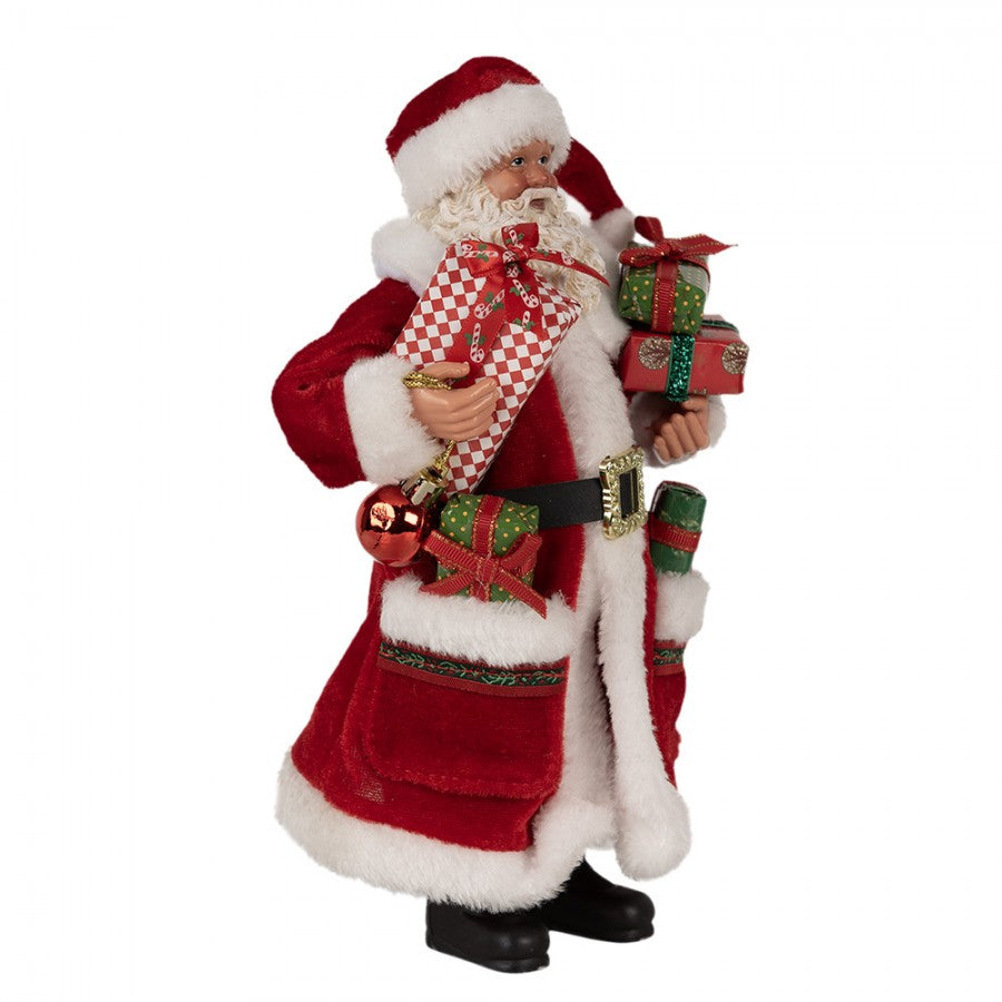 Clayre & Eef Textil-Weihnachtsmann „Im Roten Pelzmantel“, 16x10x27 cm (65594)