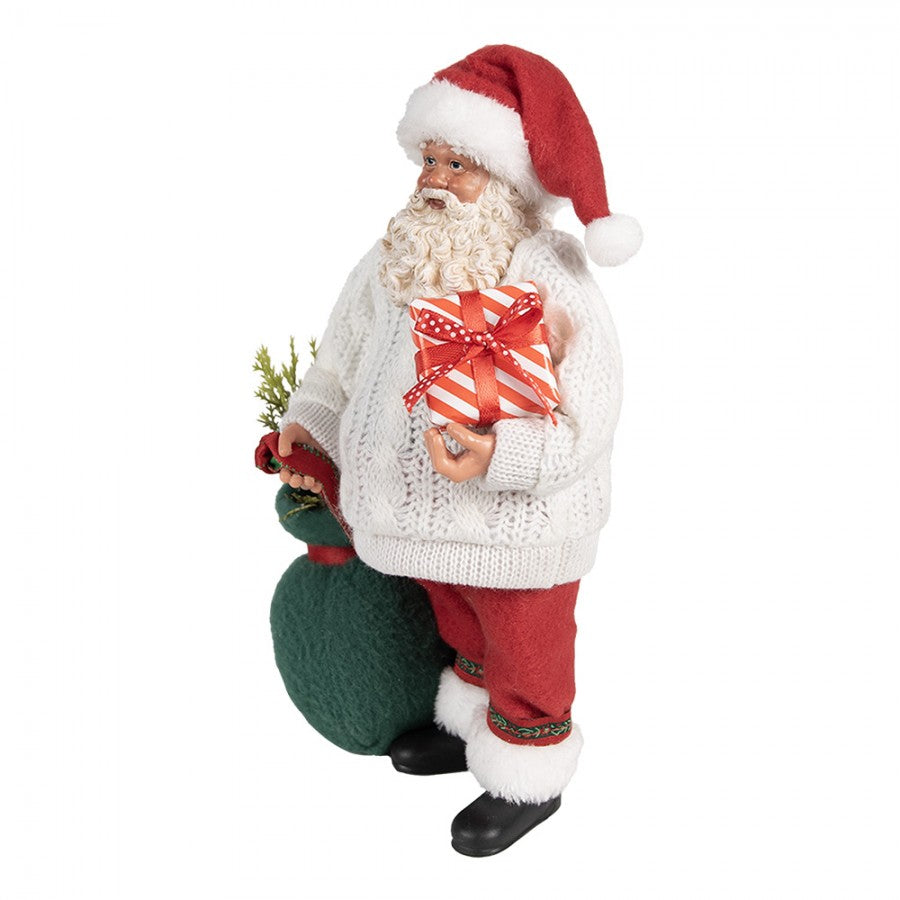 Clayre & Eef Textil-Weihnachtsmann „Mit Großem Gabenpaket“, 18x13x27 cm (65599)