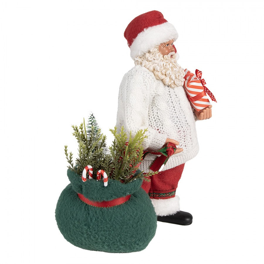 Clayre & Eef Textil-Weihnachtsmann „Mit Großem Gabenpaket“, 18x13x27 cm (65599)