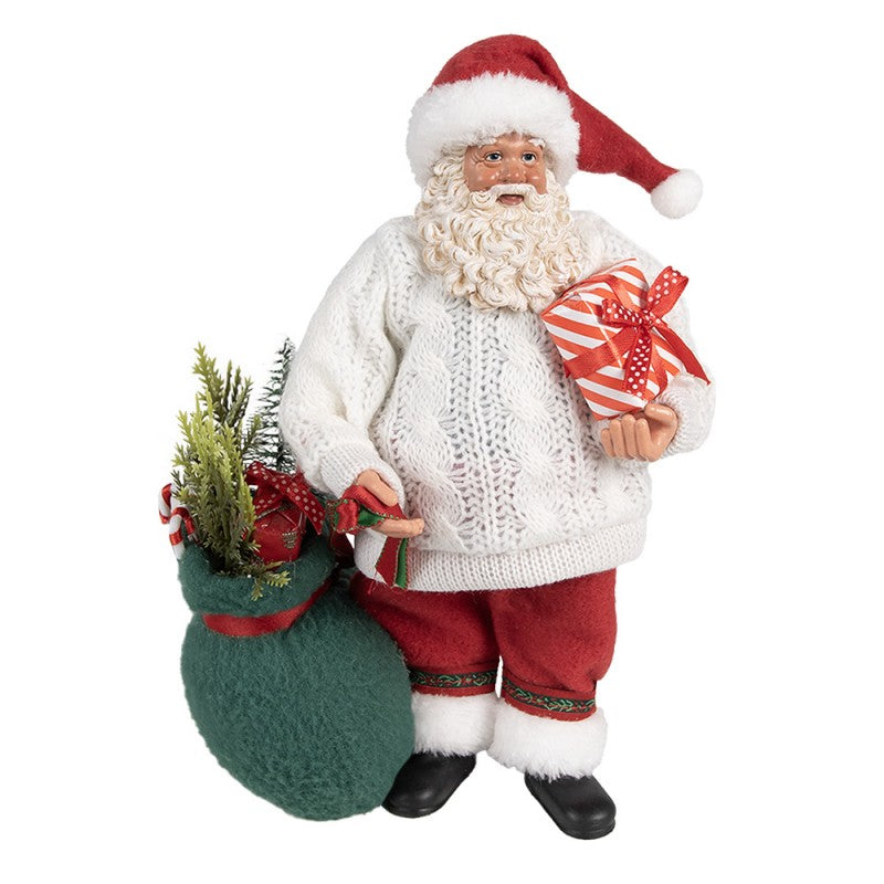 Clayre & Eef Textil-Weihnachtsmann „Mit Großem Gabenpaket“, 18x13x27 cm (65599)