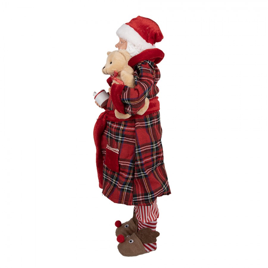 Clayre & Eef Textil-Weihnachtsmann im Bademantel mit Teddy-Bär, 27x13x50 cm (65627)
