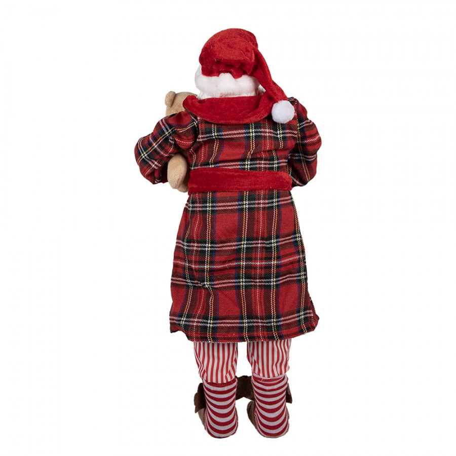Clayre & Eef Textil-Weihnachtsmann im Bademantel mit Teddy-Bär, 27x13x50 cm (65627)