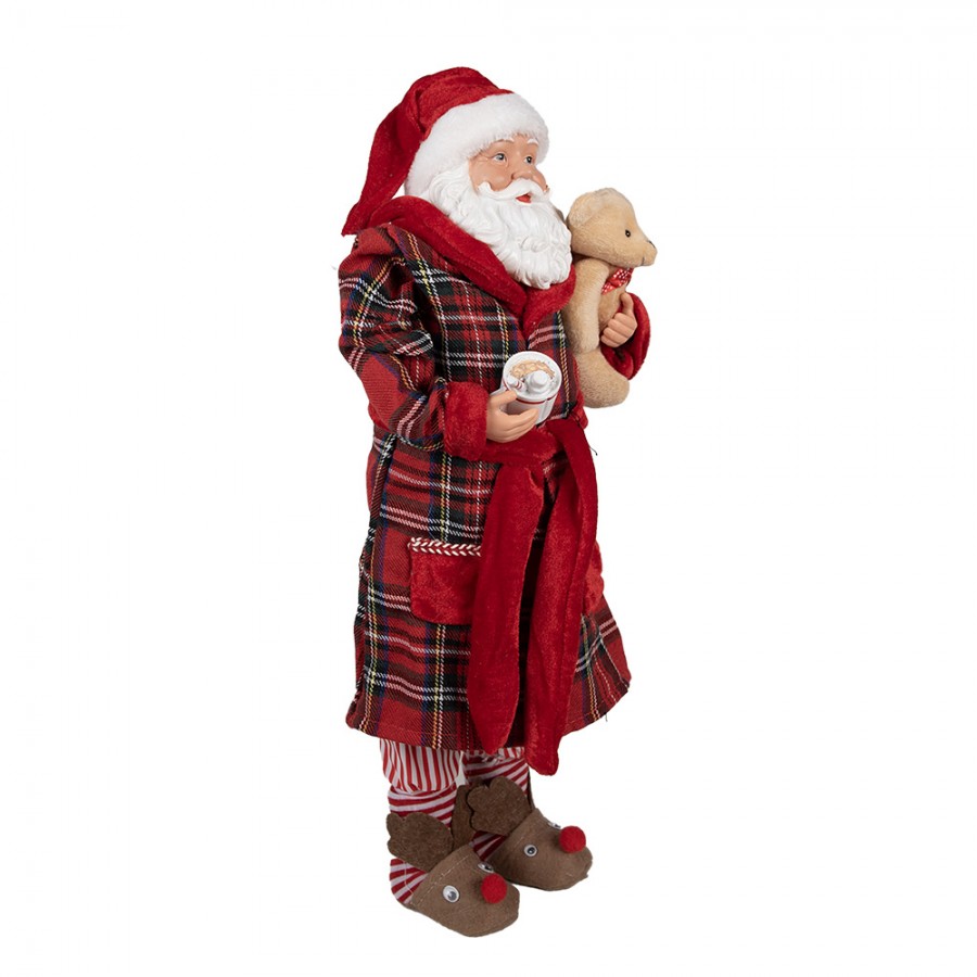 Clayre & Eef Textil-Weihnachtsmann im Bademantel mit Teddy-Bär, 27x13x50 cm (65627)