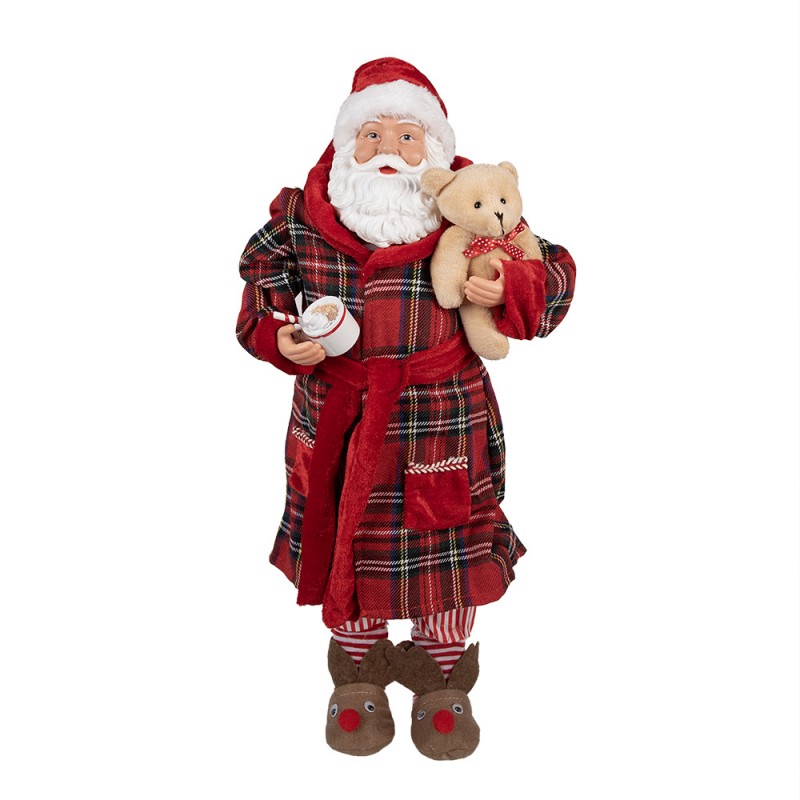 Clayre & Eef Textil-Weihnachtsmann im Bademantel mit Teddy-Bär, 27x13x50 cm (65627)