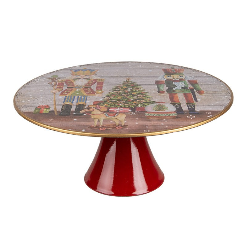 XXL-Tortenplatte auf Fuß Nussknacker Spielzeugstube Rot Ø 33x14 cm von Clayre & Eef (65752)