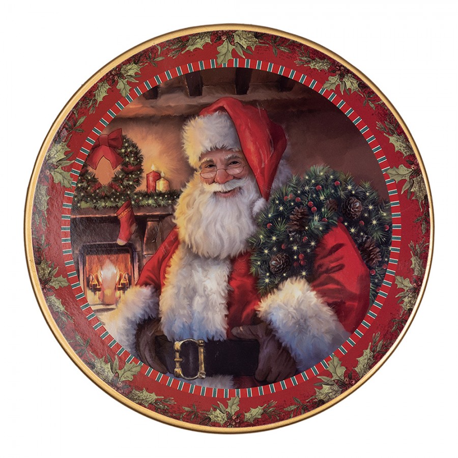 Tortenplatte auf Fuß Weihnachtsmann am Kamin Rot Ø 29x10 cm von Clayre & Eef (65754L)