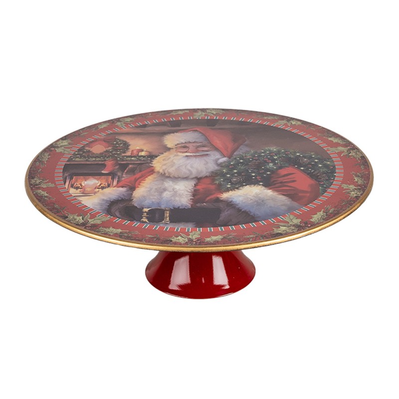 Tortenplatte auf Fuß Weihnachtsmann am Kamin Rot Ø 29x10 cm von Clayre & Eef (65754L)