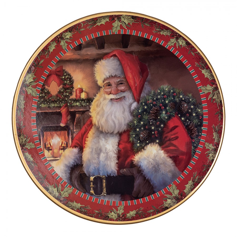 Tortenplatte auf Fuß Weihnachtsmann am Kamin Rot Ø 16x10 cm von Clayre & Eef (65754S)