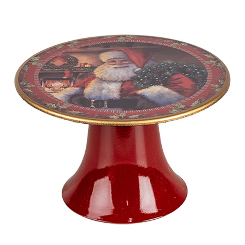 Tortenplatte auf Fuß Weihnachtsmann am Kamin Rot Ø 16x10 cm von Clayre & Eef (65754S)