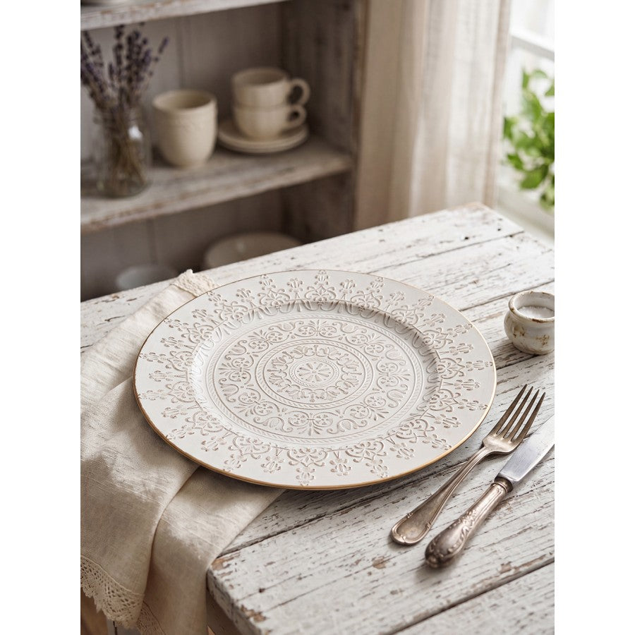 Platzteller Mandala Barock Weiß-Gold Ø 33 cm Speiseteller Kuchenteller von Clayre & Eef (65762)