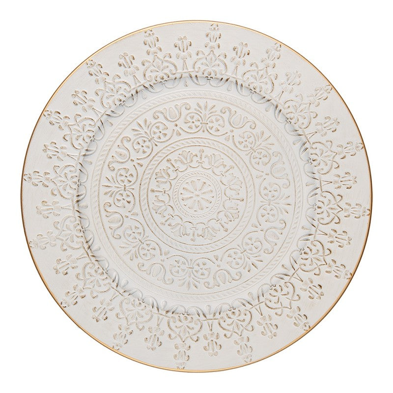 Platzteller Mandala Barock Weiß-Gold Ø 33 cm Speiseteller Kuchenteller von Clayre & Eef (65762)