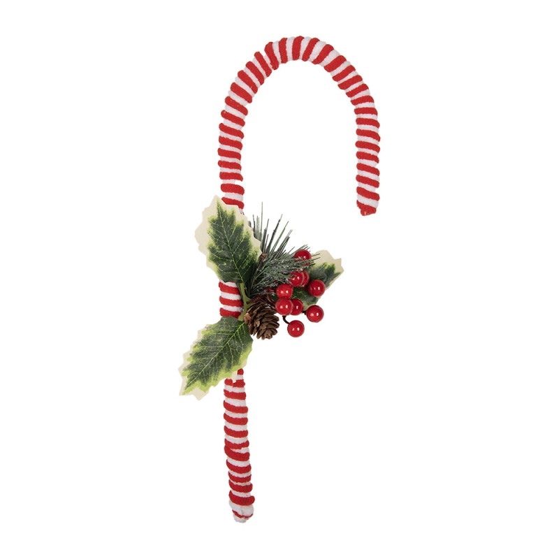 Weihnachtsdekoration Zuckerstange Tannenzapfen Beeren Rot Weiß 13x3x30 cm von Clayre & Eef (65852)
