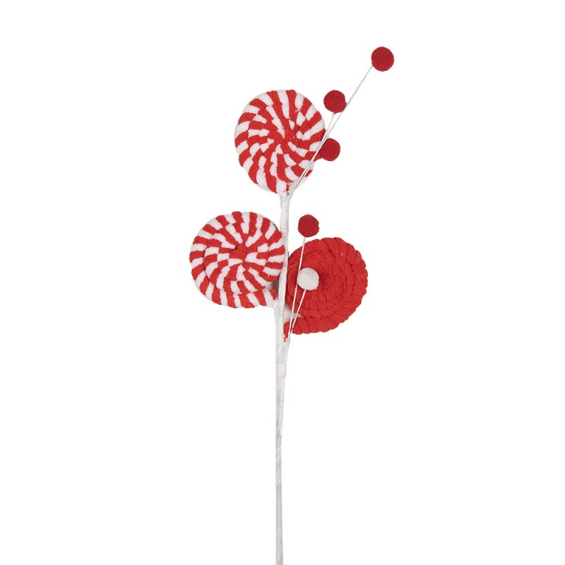 Weihnachtsdekoration Lollypop Dekozweig Candy Swirl mit Beeren Rot Weiß 12x1x42 cm von Clayre & Eef (65860)