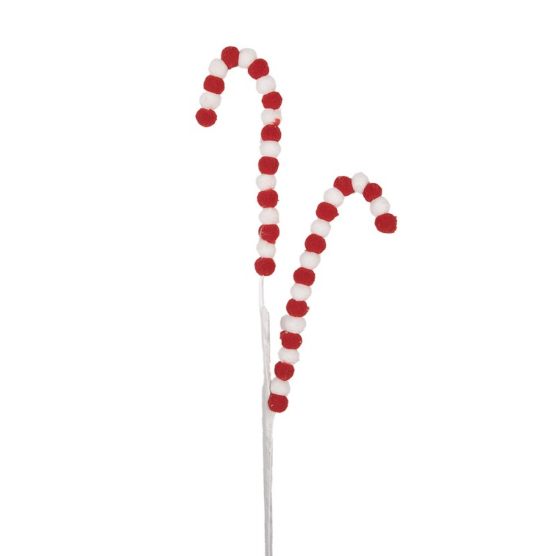 Weihnachtsdekoration Pick Doppel Zuckerstange Pompons Rot Weiß 13x1x60 cm von Clayre & Eef (65861)