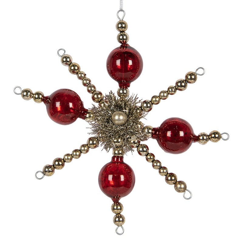 Weihnachtsanhänger Perlenstern Gablonzer Art mit roten Glaskugeln Glas Lametta Rot Silber 18x3x18 cm von Clayre & Eef (65992)