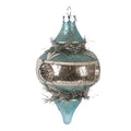 Weihnachtskugel Reflektorspindel mit Lametta Bauernsilber Glas Eisblau Silber Ø 7x13 cm von Clayre & Eef (65997)