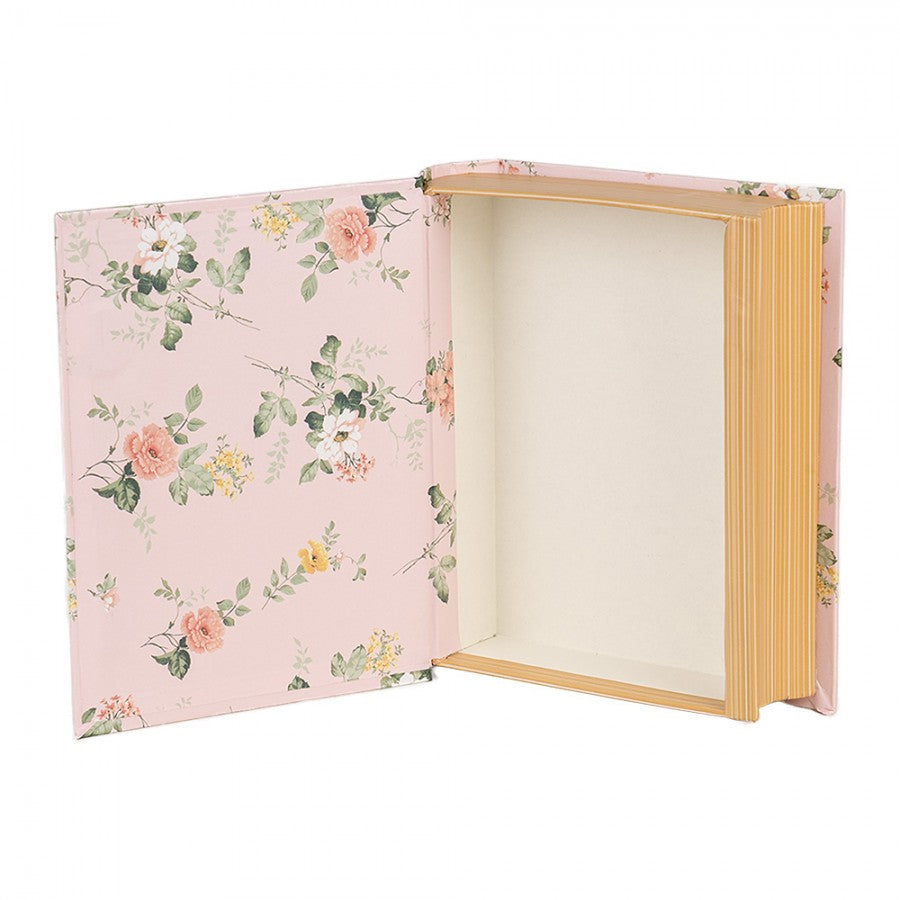 Buchbox Aufbewahrungsbox Buchattrappe Blumen Rosa Karton 17x14x5 cm von Clayre & Eef (66013P)