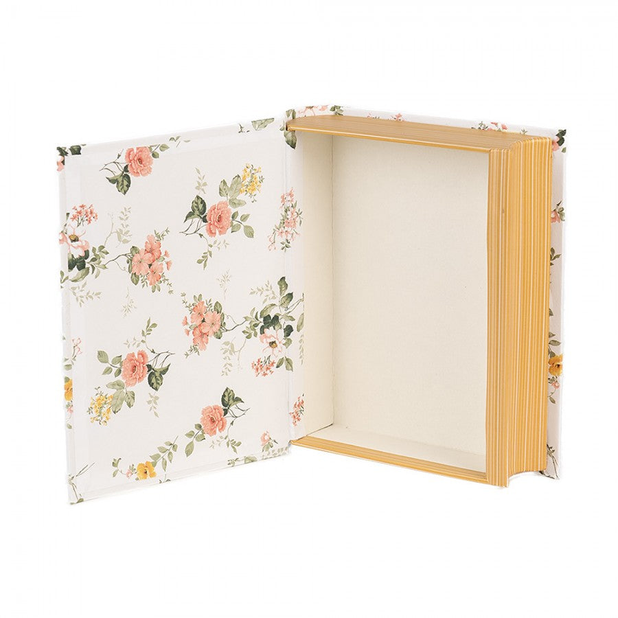 Buchbox Aufbewahrungsbox Buchattrappe Blumen Weiß Karton 17x14x5 cm von Clayre & Eef (66013W)