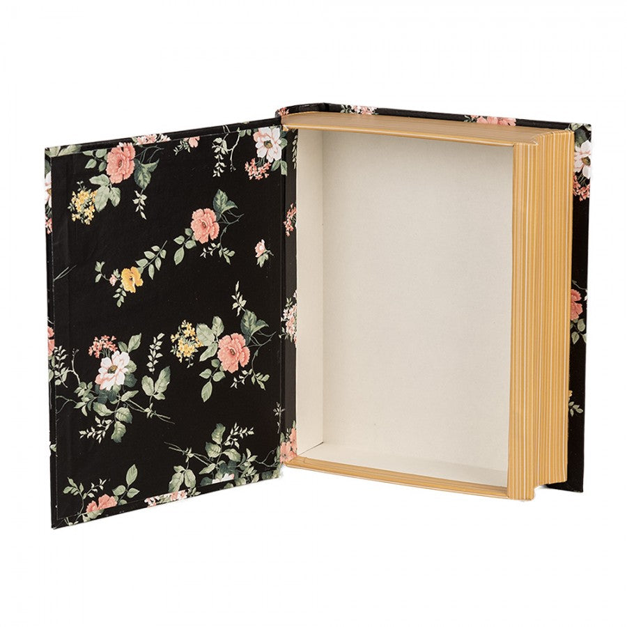 Buchbox Aufbewahrungsbox Buchattrappe Blumen Schwarz Karton 17x14x5 cm von Clayre & Eef (66013Z)