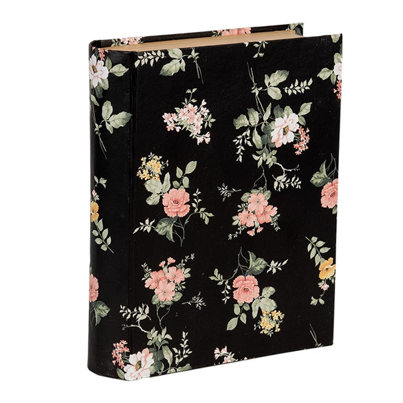 Buchbox Aufbewahrungsbox Buchattrappe Blumen Schwarz Karton 17x14x5 cm von Clayre & Eef (66013Z)