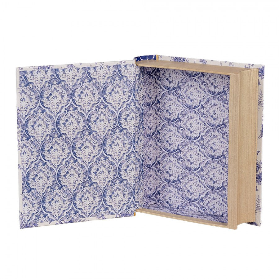 Buchbox Aufbewahrungsbox Buchattrappe Chinoiserie Blüten Weiß Blau Karton 17x14x5 cm von Clayre & Eef (66014)