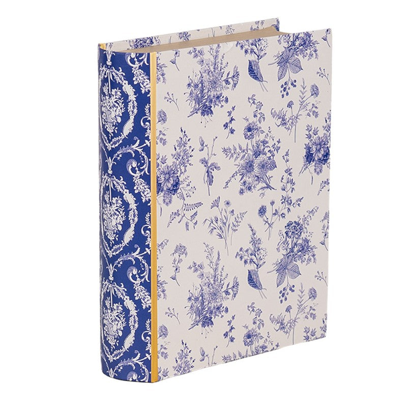 Buchbox Aufbewahrungsbox Buchattrappe Chinoiserie Blüten Weiß Blau Karton 17x14x5 cm von Clayre & Eef (66014)