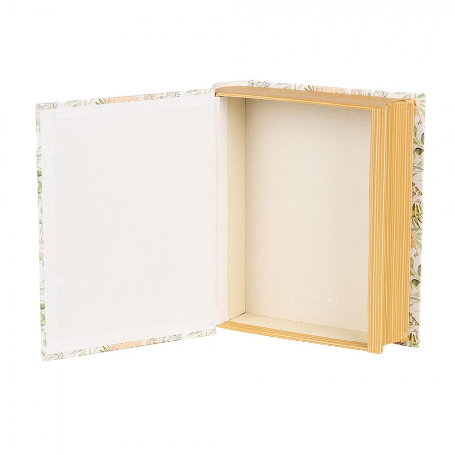 Buchbox Aufbewahrungsbox Buchattrappe Pfingstrosen Weiß Apricot Karton 17x14x5 cm von Clayre & Eef (66017)
