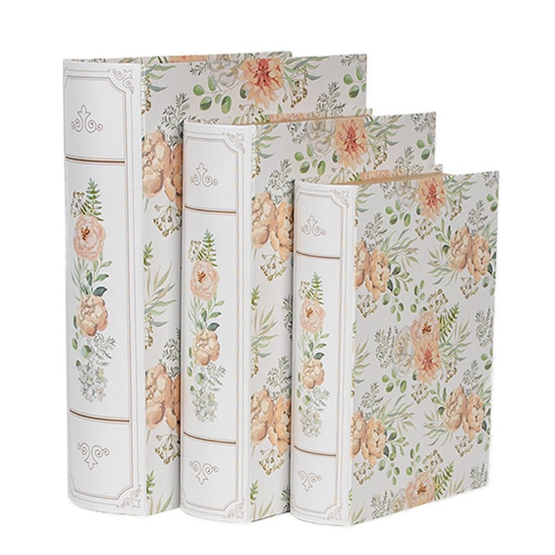 Buchboxen 3er Set Aufbewahrungsboxen Buchattrappen Pfingstrosen Weiß Grün Karton bis 29 cm von Clayre & Eef (66021)