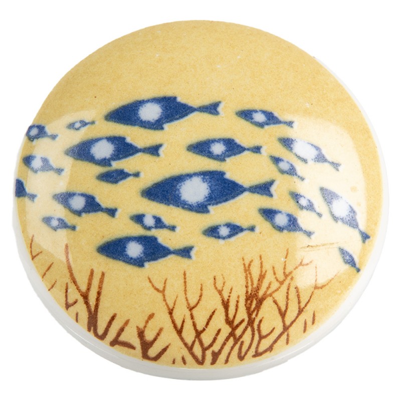 Keramik-Möbelknauf Rund Maritim Fischschwarm Blau-Gelb Ø 4x2 cm von Clayre & Eef (66055)