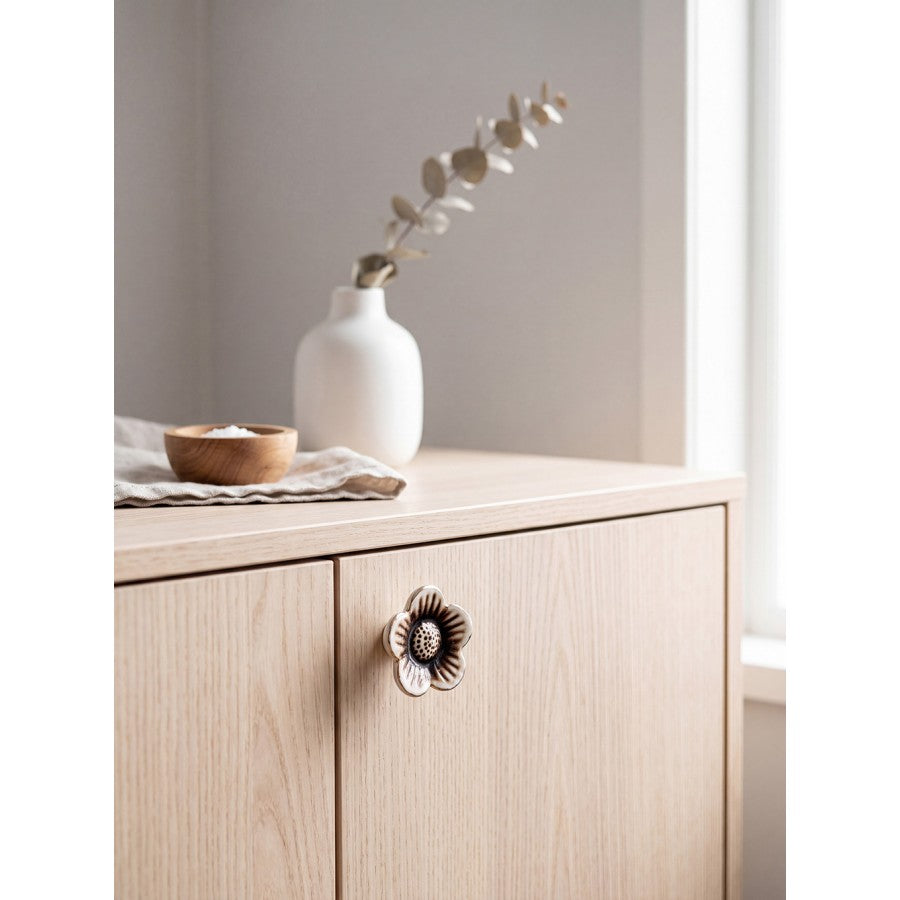 Keramik-Möbelknauf Blume Schokobraun-Beige-Gold Ø 5x3 cm von Clayre & Eef (66056)