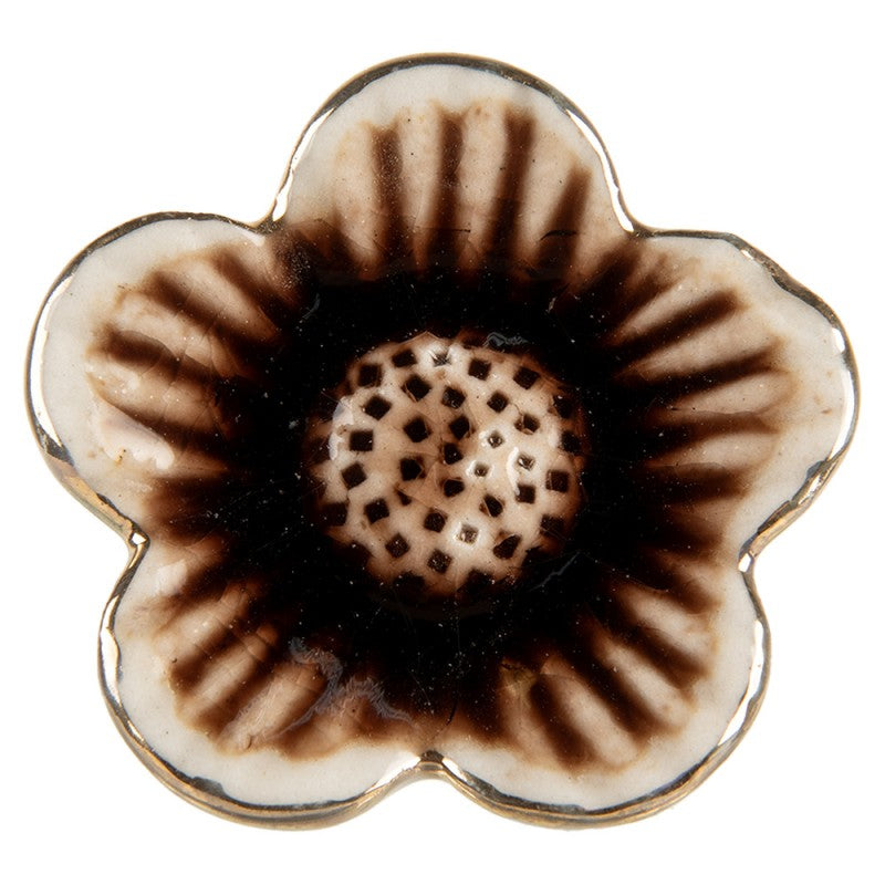 Keramik-Möbelknauf Blume Schokobraun-Beige-Gold Ø 5x3 cm von Clayre & Eef (66056)