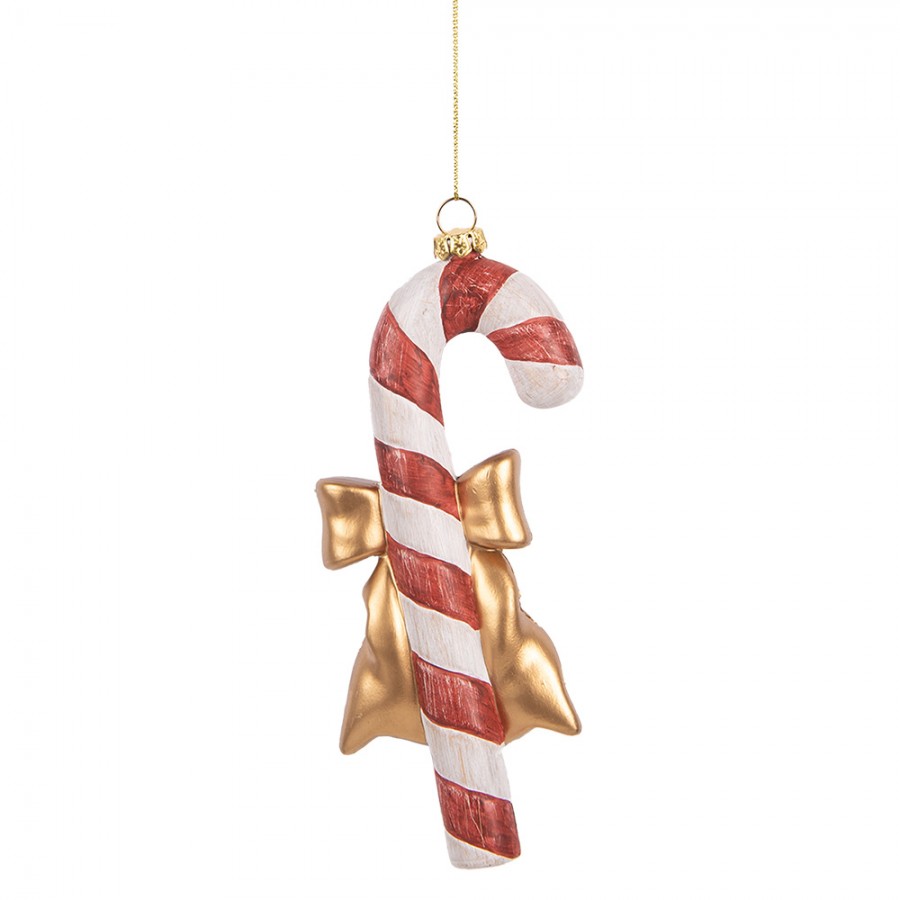 Weihnachtsanhänger Zuckerstange Goldschleife Metallkrönchen Rot Weiß 8x3x18 cm von Clayre & Eef (66084)